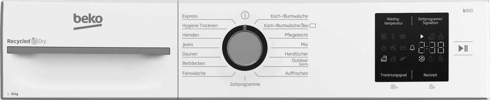 Beko BM3T38220X EEK: D 8kg Wärmepumpentrockner, 60 cm breit, 15 Programme, Kindersicherung, Sonsor-Trocknung, Digitales Display, weiß
