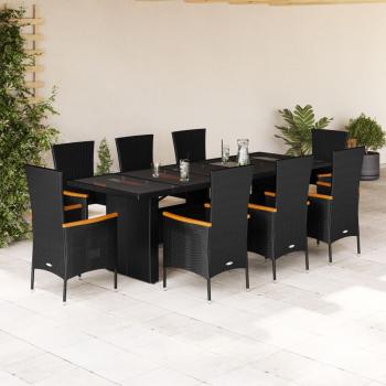 ARDEBO.de - 9-tlg. Garten-Essgruppe mit Kissen Schwarz Poly Rattan