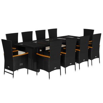 11-tlg. Garten-Essgruppe mit Kissen Schwarz Poly Rattan
