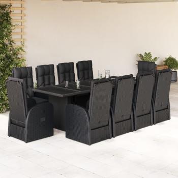 ARDEBO.de - 11-tlg. Garten-Essgruppe mit Kissen Schwarz Poly Rattan
