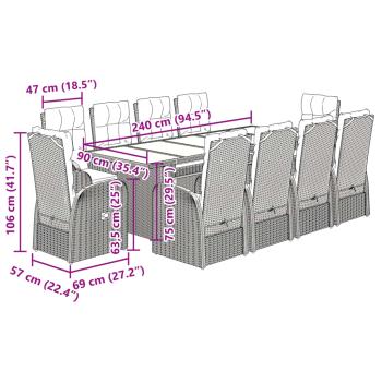 11-tlg. Garten-Essgruppe mit Kissen Schwarz Poly Rattan