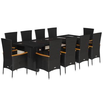11-tlg. Garten-Essgruppe mit Kissen Schwarz Poly Rattan