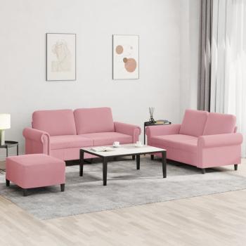 ARDEBO.de - 3-tlg. Sofagarnitur mit Kissen Rosa Samt