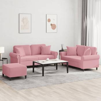 ARDEBO.de - 3-tlg. Sofagarnitur mit Kissen Rosa Samt