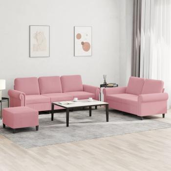 ARDEBO.de - 3-tlg. Sofagarnitur mit Kissen Rosa Samt