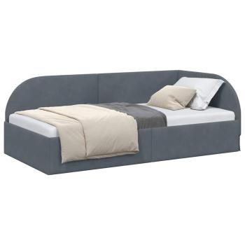 Eckbettgestell mit Kopfteil Dunkelgrau 90 x 200 cm Samt