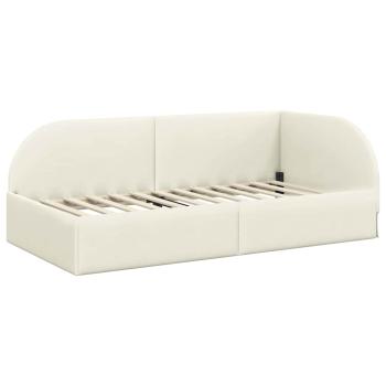 Eckbettgestell mit Kopfteil Creme 90 x 200 cm Samt