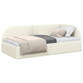 Eckbettgestell mit Kopfteil Creme 90 x 200 cm Samt