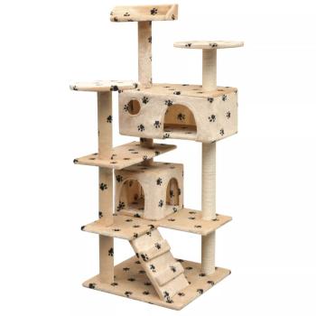 ARDEBO.de - Katzen-Kratzbaum 125 cm Pfoten-Aufdruck Beige