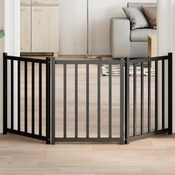 ARDEBO.de - 3-tlg. Hundetor Faltbar Schwarz 150 cm Massivholz Tanne