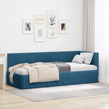 ARDEBO.de - Eckbettgestell mit Kopfteil Blau 80 x 200 cm Samt