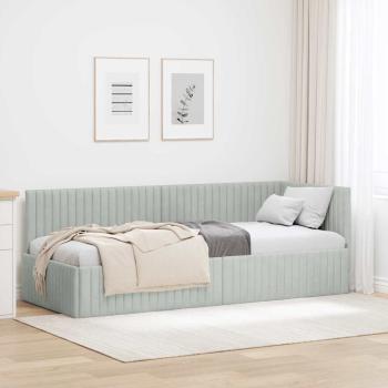 ARDEBO.de - Eckbettgestell mit Kopfteil Hellgrau 80 x 200 cm Samt