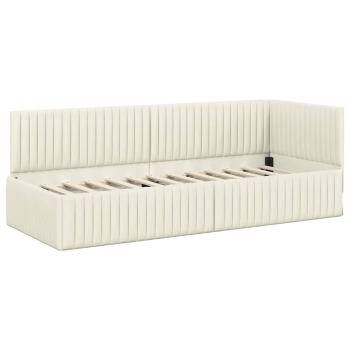 Eckbettgestell mit Kopfteil Creme 80 x 200 cm Samt