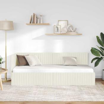 Eckbettgestell mit Kopfteil Creme 80 x 200 cm Samt