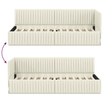 Eckbettgestell mit Kopfteil Creme 80 x 200 cm Samt