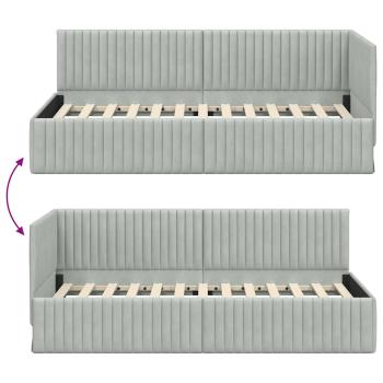 Eckbettgestell mit Kopfteil Hellgrau 90 x 190 cm Samt