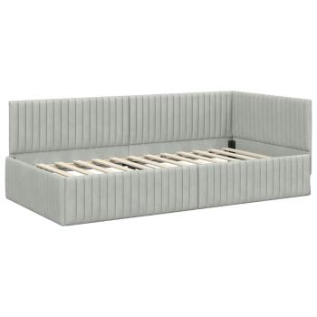 Eckbettgestell mit Kopfteil Hellgrau 90 x 200 cm Samt