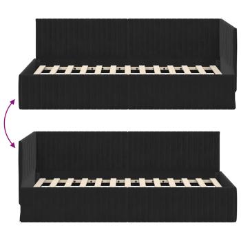 Eckbettgestell mit Kopfteil Schwarz 90 x 200 cm Samt