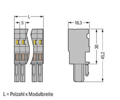 WAGO Kontakttechnik 1-Leiter-Federleiste gerade für Basisklemmen oder Stiftleisten kodierbar 15-polig grau (10 ST)