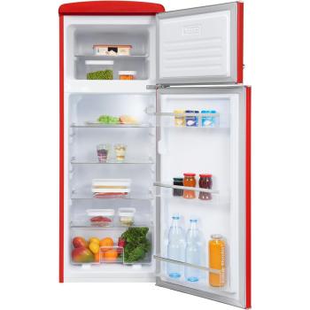 Exquisit RKGC270-45-H-160E Retro Kühl-Gefrierkombination, 206 L, 54,5cm breit, mit Rollen, LED-Beleuchtung, rot