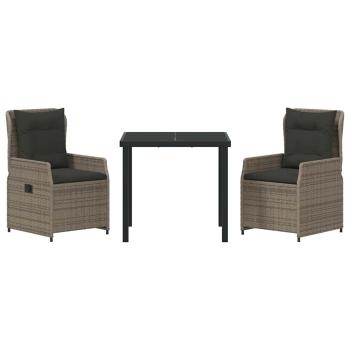 Garten Essgruppe 3 pcs Grau Poly-Rattan