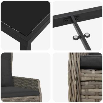 Garten Essgruppe 3 pcs Grau Poly-Rattan