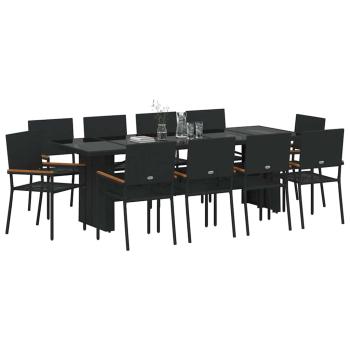 Garten Essgruppe 11 pcs Schwarz Poly Rattan
