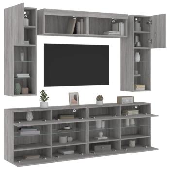 ARDEBO.de - 6-tlg. TV-Wohnwand mit LED-Leuchten Grau Sonoma