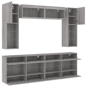 6-tlg. TV-Wohnwand mit LED-Leuchten Grau Sonoma