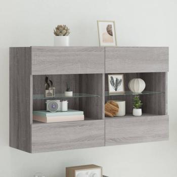 ARDEBO.de - TV-Wandschrank mit LED-Leuchten Grau Sonoma 98,5x30x60,5 cm