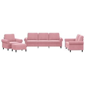 4-tlg. Sofagarnitur mit Kissen Rosa Samt