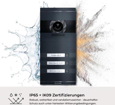 Metzler VDM10 2.0 Video Türsprechanlage Komplettset, mit HD-Kamera für 3 Familienhaus, mit austauschbarem Namensschild, LAN/POE, App, Anthrazit, V2A Edelstahl (VDM10-NEO-SET-POE-3T-AN)