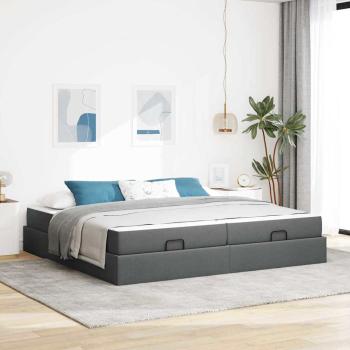 ARDEBO.de - Bettgestell mit Speicher Dunkelgrau 200 x 200 cm Stoff