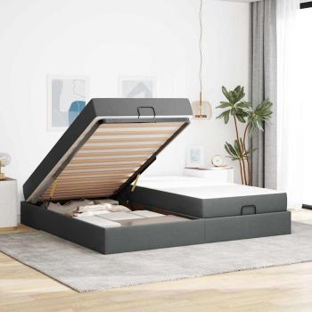 Bettgestell mit Speicher Dunkelgrau 200 x 200 cm Stoff