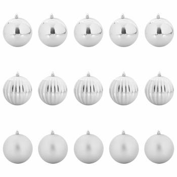 Weihnachtsbaumkugel Set XL 15 stk. Silber Ø 10 cm Kunststoff