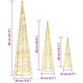 Weihnachtsbaum mit 90 LEDs 3 pcs Warmweiß 40 cm 60 cm 80 cm PET