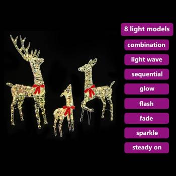 Rentiere Familie 3 pcs Warmweiß 128 cm PET