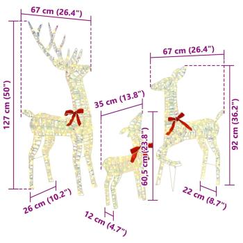 Rentiere Familie 3 pcs Warmweiß 128 cm PET