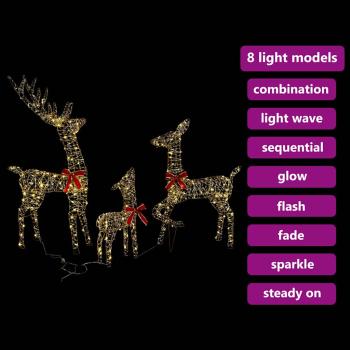 Rentiere Familie 3 pcs Warmweiß 128 cm PET