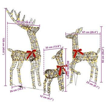 Rentiere Familie 3 pcs Warmweiß 128 cm Rattan