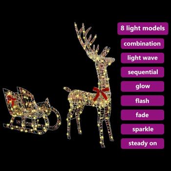 Rentier Zieh Schlitten Warmweiß 120 cm 55 cm PET