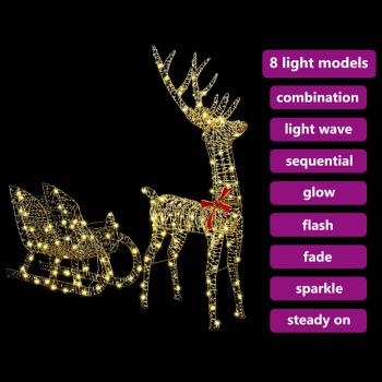 Rentier Zieh Schlitten Warmweiß 120 cm 55 cm PET