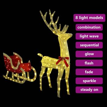 Rentier Zieh Schlitten Warmweiß 120 cm 55 cm Stoff