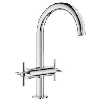 ARDEBO.de GROHE Atrio Waschtisch-Einlochbatterie, L-Size, Kreuzgriffe, Ablaufgarnitur, chrom (21144000)