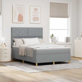 ARDEBO.de - Boxspringbett mit Matratze Hellgrau 140 x 190 cm Stoff