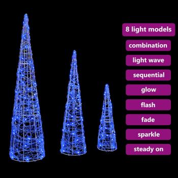 Weihnachtsbaum mit 90 LEDs 3 pcs Blau 40 cm 60 cm 80 cm Acryl