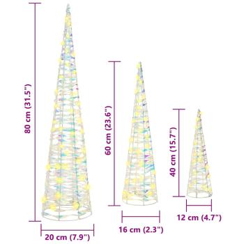 Weihnachtsbaum 3 Stk. Warmweiß 20 x 20 x 80 cm PET 90 LEDs