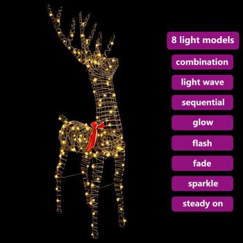 3D Rentier Warmweiß 128 cm Rattan