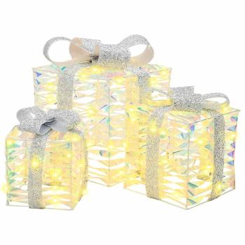 ARDEBO.de - Geschenkbox mit 60 LEDs 3 pcs Warmweiß 20 x 20 x 20 cm PET