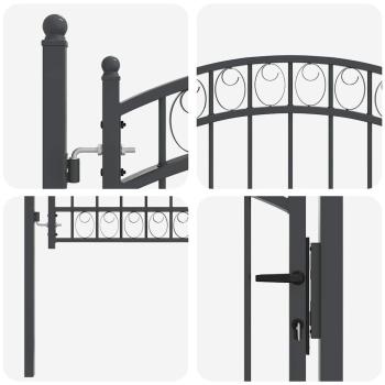 Zauntor mit Schloss Grau 125 x 100 cm Pulverbeschichteter Stahl